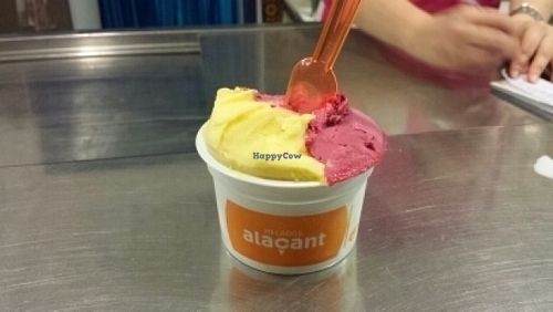 mango and raspberry Ice-cream  at Heladeria Los Valencianos in Isla Cristina