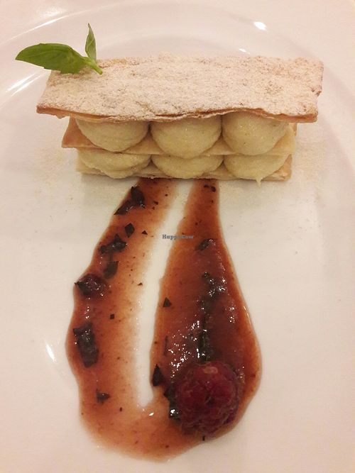 Mille feuille with basil-strawberry cream at Great Bistro in Budapest