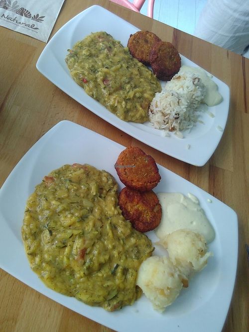 Creamy zucchini stew with veggie fritters  at Great Bistro in Budapest