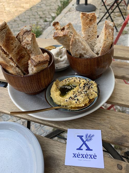 Hummus and artichaut paté   at O Xexexe in Costa Da Caparica