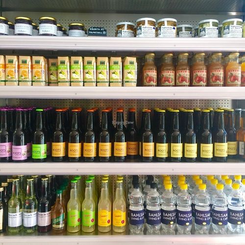 A lot of local and organic drinks  at Bahlsam Living and Cafe in Ahus