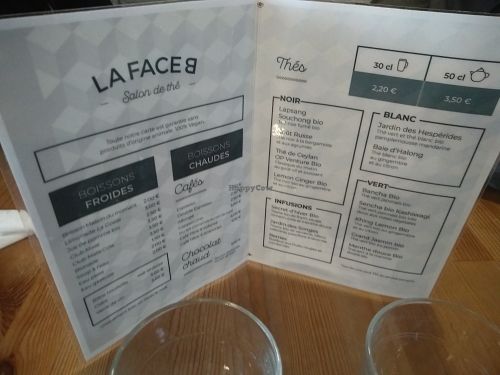 Drinks menu at La Face B in Lille