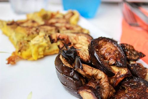 chickpea omelette with aubergines at Rosetta  in Genoa