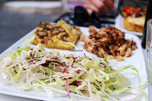 chickpea omelette, ginger cabbage and salad at Rosetta  in Genoa