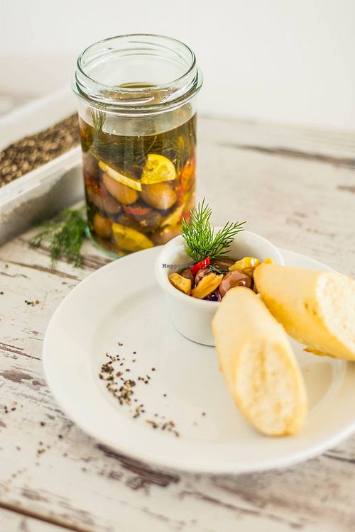 Olives marinated in chilli, garlic and oil. at Ludovisko in Gdansk