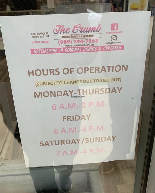 Business hours at The Crumb in Yucaipa