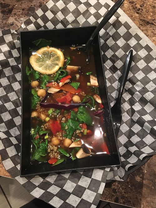 Quinoa & Chickpea Turmeric Soup Bowl at Fresh Healthy Cafe in Medicine Hat