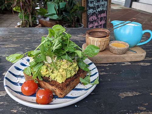 GF avo toast and chai tea. 😋 at Flock Espresso and Eats in Lismore