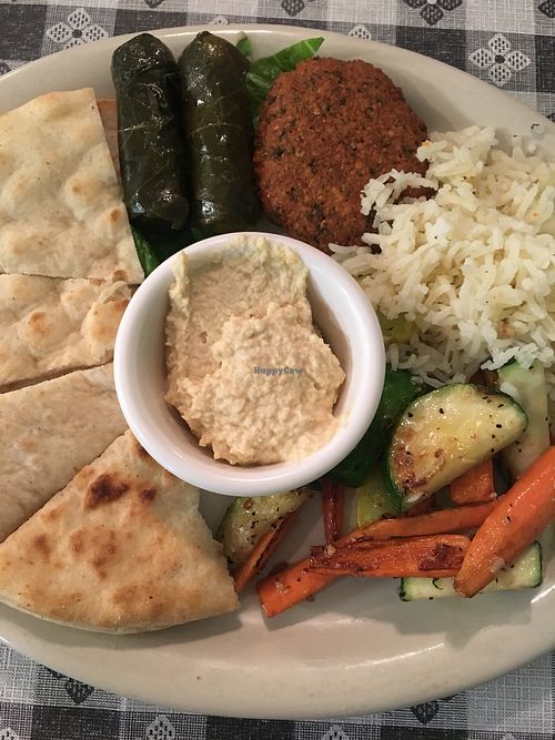 Vegan Plate. I subbed Sautéed Veggies for the Babaganush (not a big eggplant fan)   at Nostimo Mediterranean Cafe in San Marcos