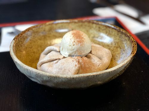 Homemade apple pie a la mode (soy ice cream) at Vegan Ramen Towzen in Kyoto