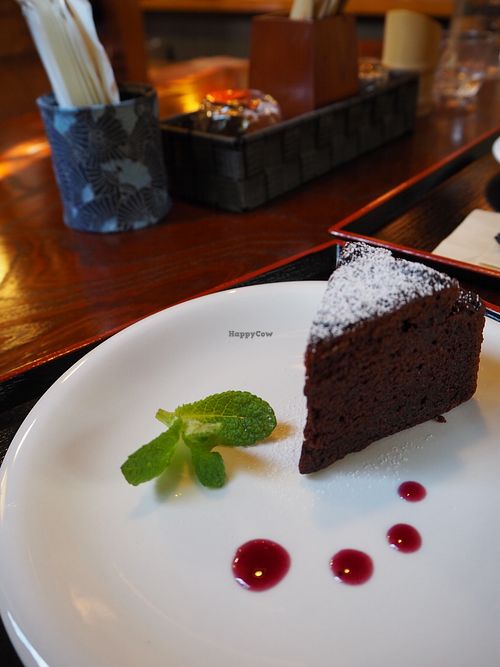 Vegan chocolate cake at Vegan Ramen Towzen in Kyoto