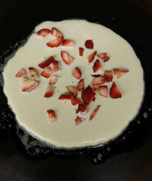 Pancakes made with soy. Choose from many fruit options. Maple syrup available too at Kinda Jerky Really Nutty in Ocean City