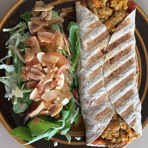 vegan sweet potato bulgar wrap with salad at Braedraborg in Isafjordur