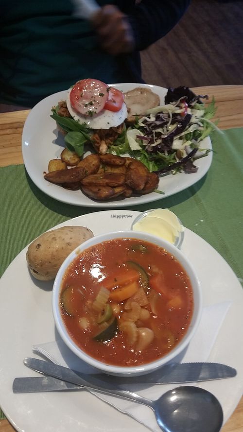 Butternut Soup and pulled Jackfruit burger special at Caffi Pura in Tenby