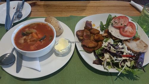 Butternut Soup and pulled Jackfruit burger special  at Caffi Pura in Tenby
