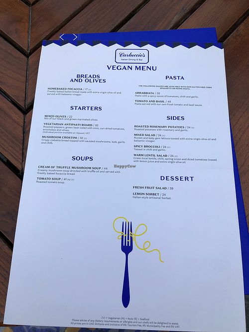 This is the vegan menu for the day I went at Carluccio's - Yas Mall in Abu Dhabi