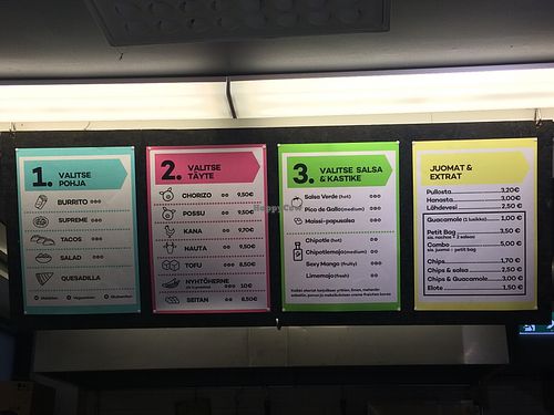 Vegan options clearly labelled at Chalupa - Munkkiniemi in Helsinki