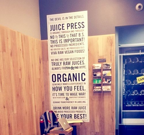 Silly slogan  at Juice Press in Chestnut Hill