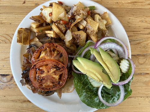 The black bean crimini sandwich with a side of breakfast potatoes…it was excellent!   at Priest Station Cafe in Big Oak Flat