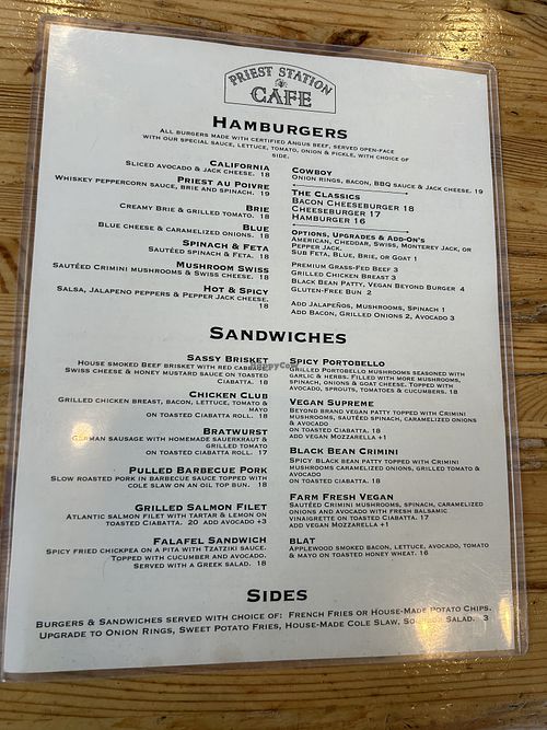 Lunch menu   at Priest Station Cafe in Big Oak Flat