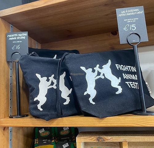 Fighting animal testing bag  at LUSH in Nancy