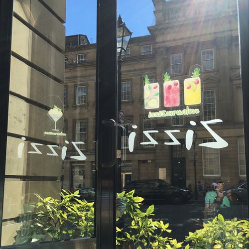 sunny day looking out  at Zizzi in Newcastle Upon Tyne