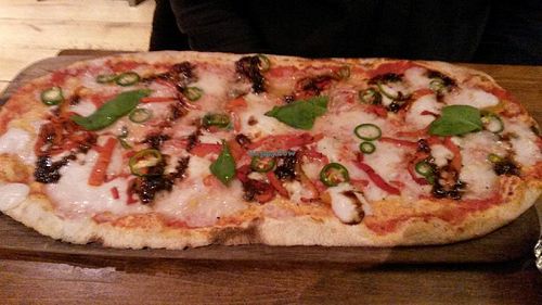 Rustica margarita pizza with chillis, peppers and balsamic caramelised onions topping at Zizzi in Newcastle Upon Tyne