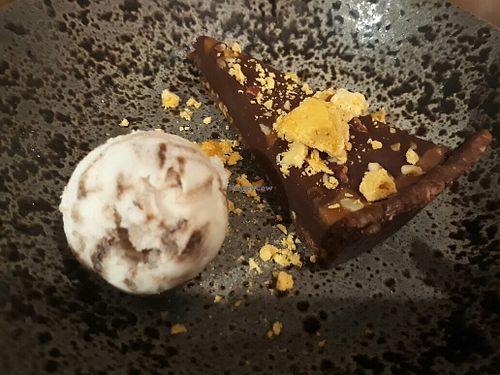 Vegan chocolate torte with sorbet - all Vegan, even the 'honey'comb on top has no honey in it at Zizzi in Chislehurst
