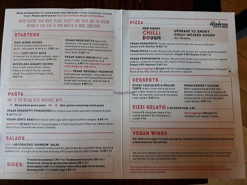 Menu at Zizzi in Chislehurst