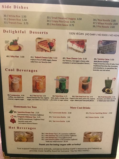 Menu - drinks & desserts at Loving Hut in Litchfield Park
