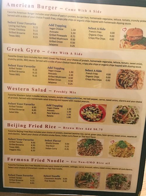 Menu at Loving Hut in Litchfield Park