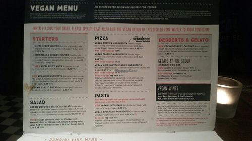 The vegan menu at Zizzi - Charlotte St in London