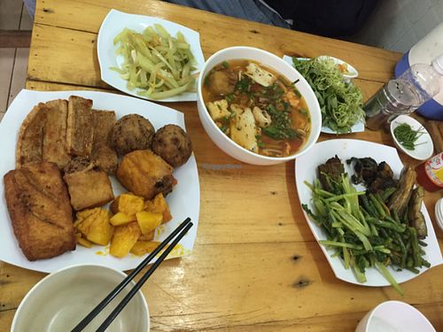 soup and food selection at A Di Da Phat in Ho Chi Minh City