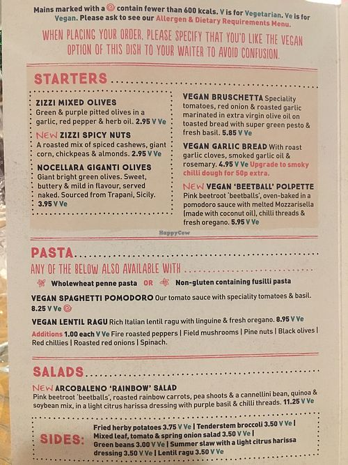 Starters, pasta, salads, sides at Zizzi in Watford