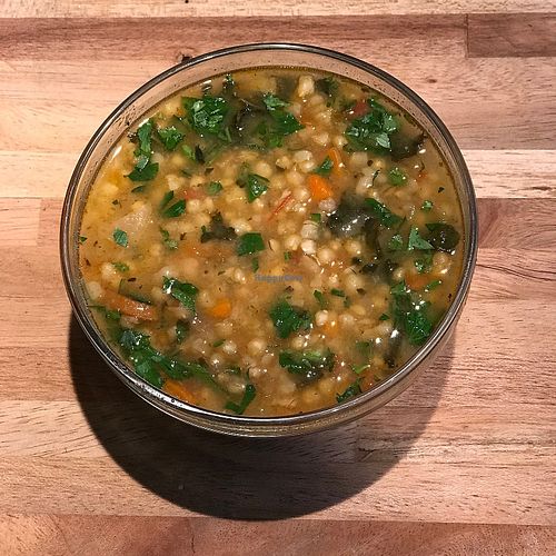 vegetable farrow soup in a roasted tomato broth at Anar in Seattle
