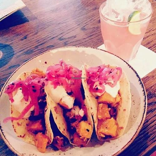 Coconut covered Butternut Squash Tacos at Las Iguanas in Manchester