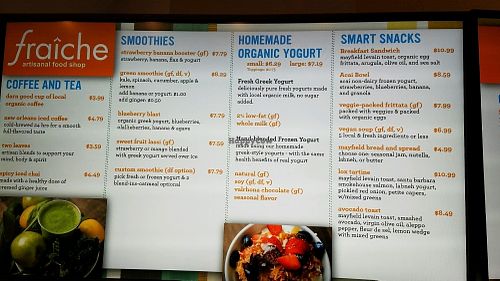 menu at SFO - Fraiche Yogurt - T3 in South San Francisco
