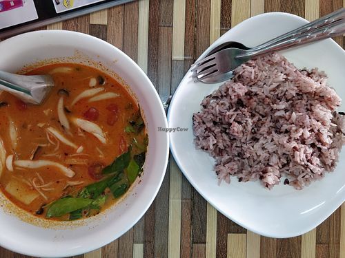 Mushrooms Tom Yum spicy soup with coconut milk at Jai Mai Jumjay in Chiang Mai