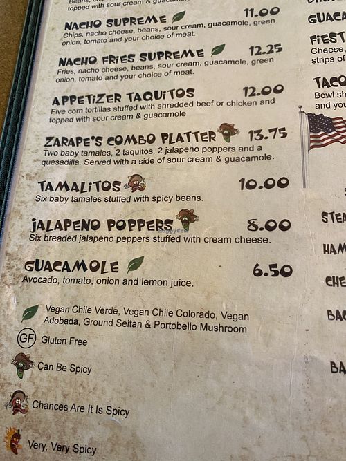 Veg options on lunch menu  at El Zarape in Yuba City