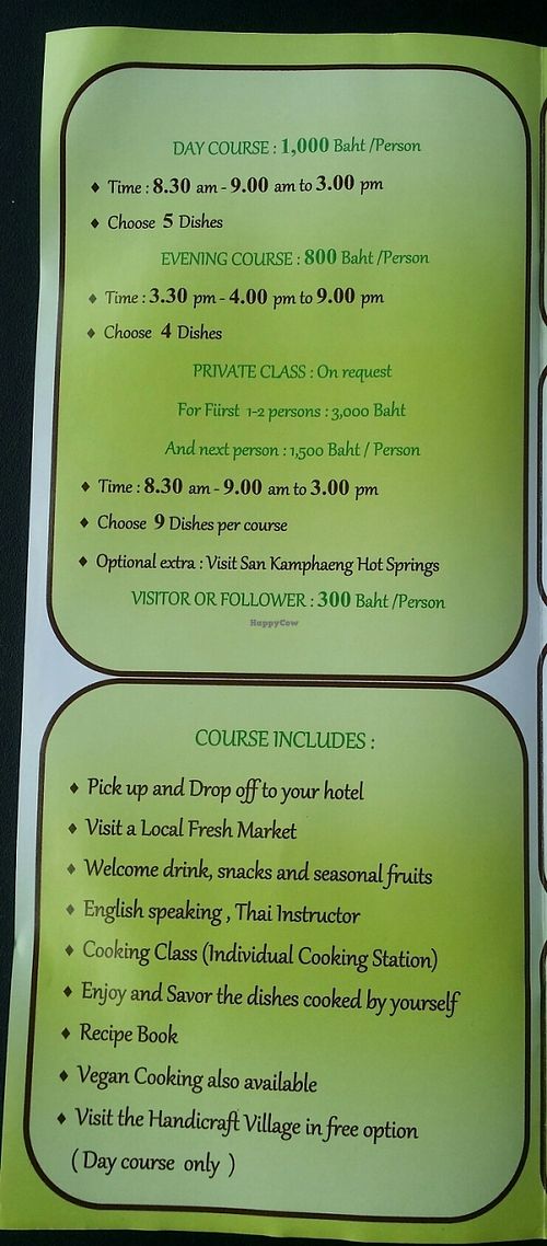 cost/class schedule at Thai Muang Vegetarian Cooking Class in Chiang Mai