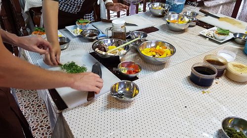 During the class at Thai Muang Vegetarian Cooking Class in Chiang Mai