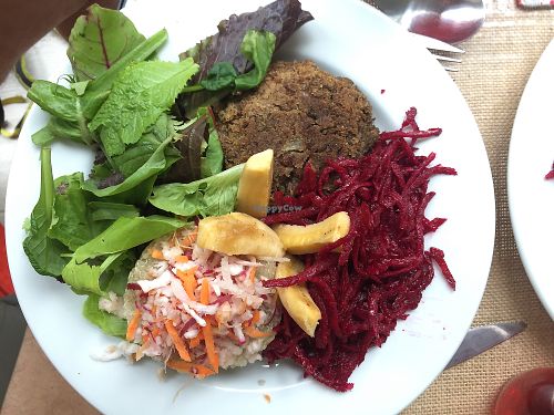 The daily special. Quinoa, lentil burger, beet, greens  at Casa do Jardim in Terceira
