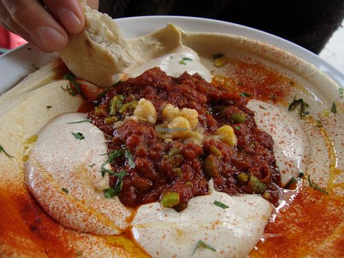Hummus plate with fava bean topping at De Hummus House - Korte Leidsedwarsstraat in Amsterdam