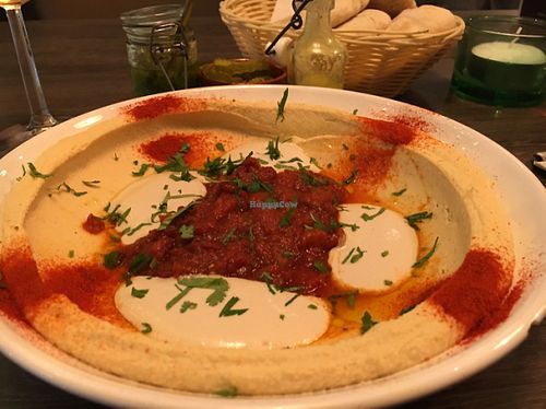 house hummus with matbuha at De Hummus House - Korte Leidsedwarsstraat in Amsterdam