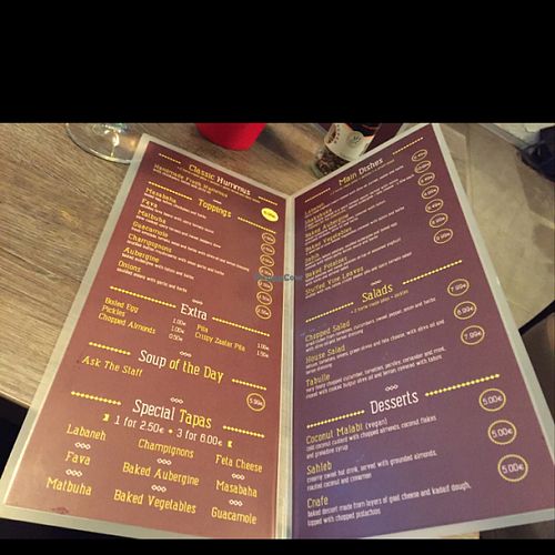 menu at De Hummus House - Korte Leidsedwarsstraat in Amsterdam
