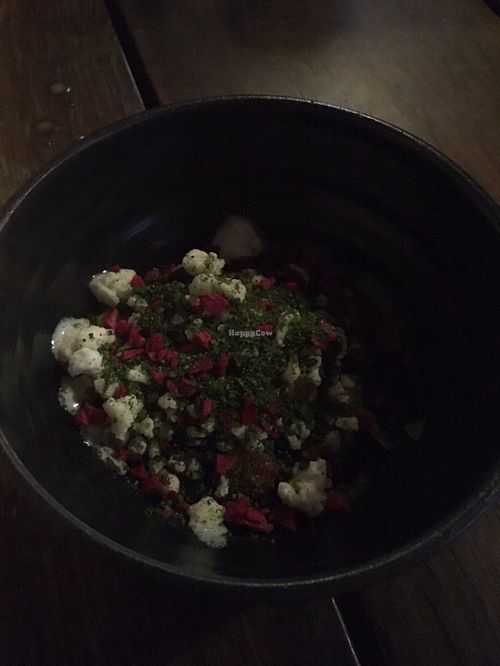 Rødgrød med Fløde. A Danish desert made with creme and pistachio and caramel. Not vegan but very very vegetarian and the best of its kind I have ever tasted. at Formel B in Frederiksberg