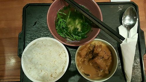 Tofu and soya cheese with rice and soup at The Fig Lounge & Coffee in Ho Chi Minh City