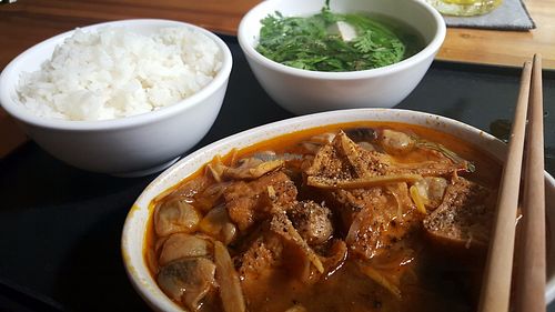 dau hu kho nam (set menu, braised tofu and mushrooms with rice and soup) at The Fig Lounge & Coffee in Ho Chi Minh City