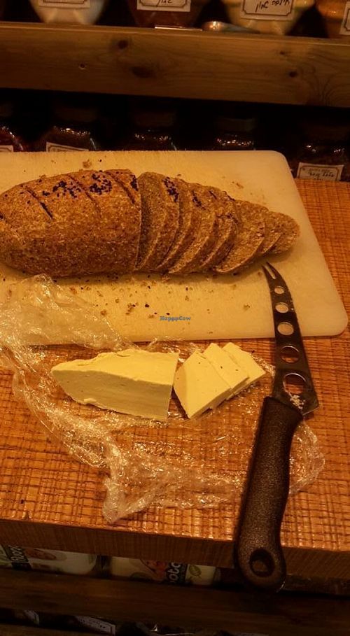 Bread and vegan cheese at Taam L'Chaim - Taste for Life in Tel Aviv