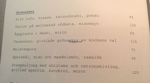 Menu of the day at Shibumi in Stockholm